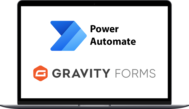 MS Power Automate and Gravity form Logo on laptop screen