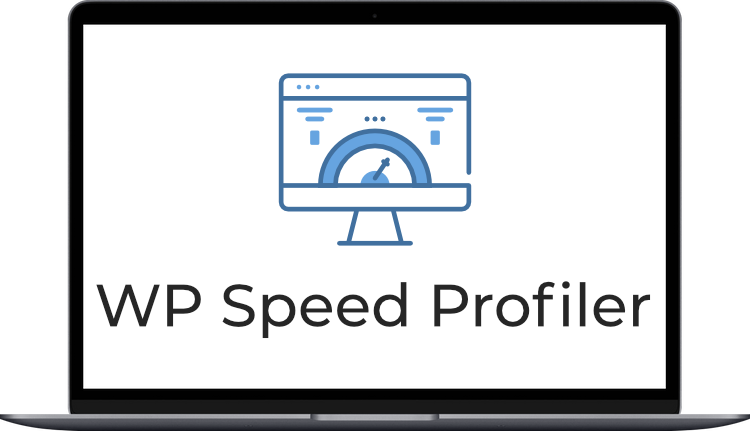 WP Speed Profiler Plugin Logo on laptop screen